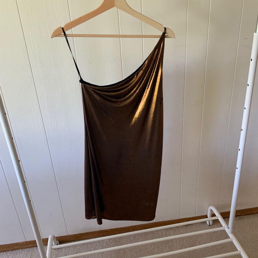 gold body con lined dress